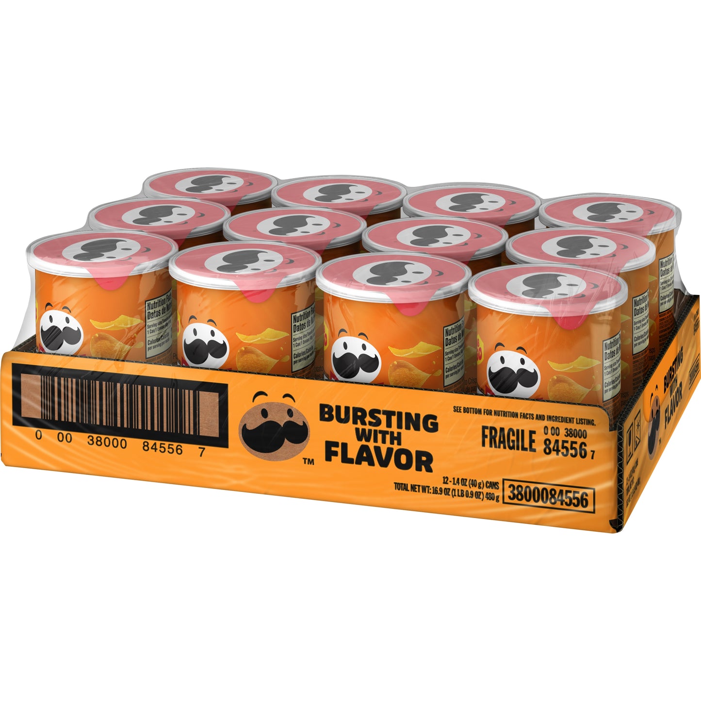 Pringles - Potato Crisps - Cheddar - Pop & Go Stack - 40gm (x12)