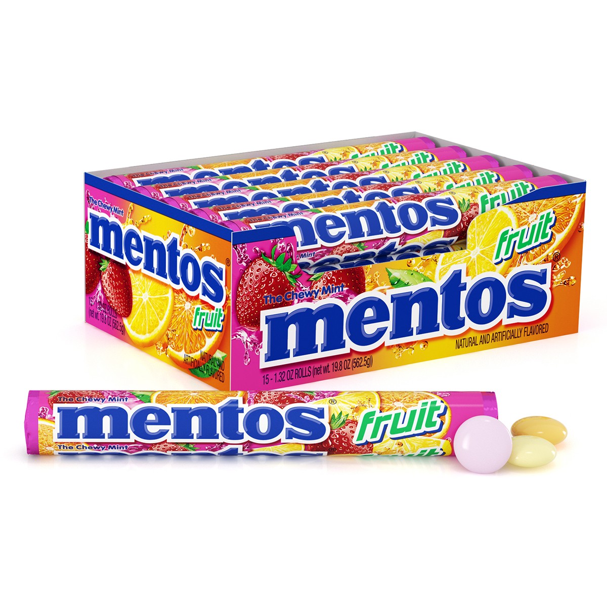 Mentos fruits, dragée mentos fruit, pastille mentos, tube mentos fruit