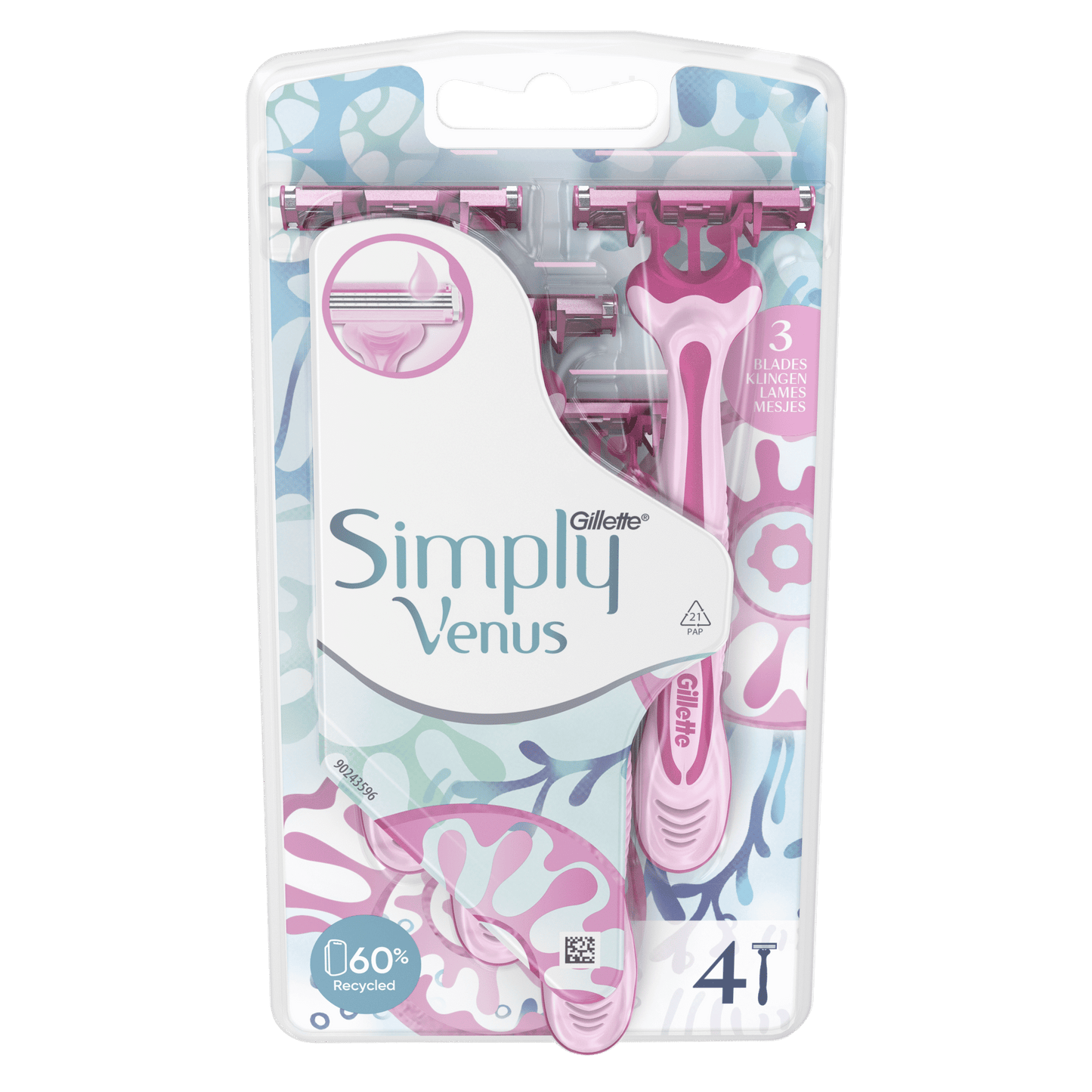 Gillette - SIMPLY VENUS - 3 Blades Women's Disposable Razor - 4 Razors