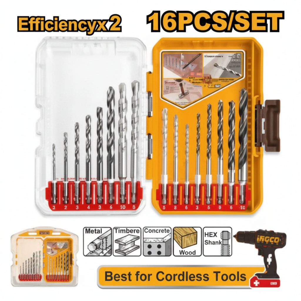 INGCO - 16 Piece Metal - Masonry and Wood Drill Bits Set - Item No. AKDL 11608 Industrial