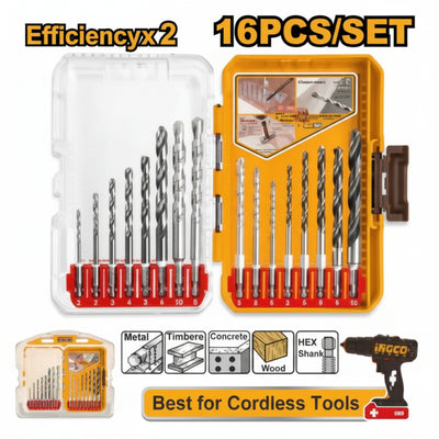 INGCO - 16 Piece Metal - Masonry and Wood Drill Bits Set - Item No. AKDL 11608 Industrial