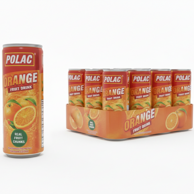 POLAC - Orange Fruit Drink - 250ML - With Real Fruit Chunks - 24 Can (1 Tray)