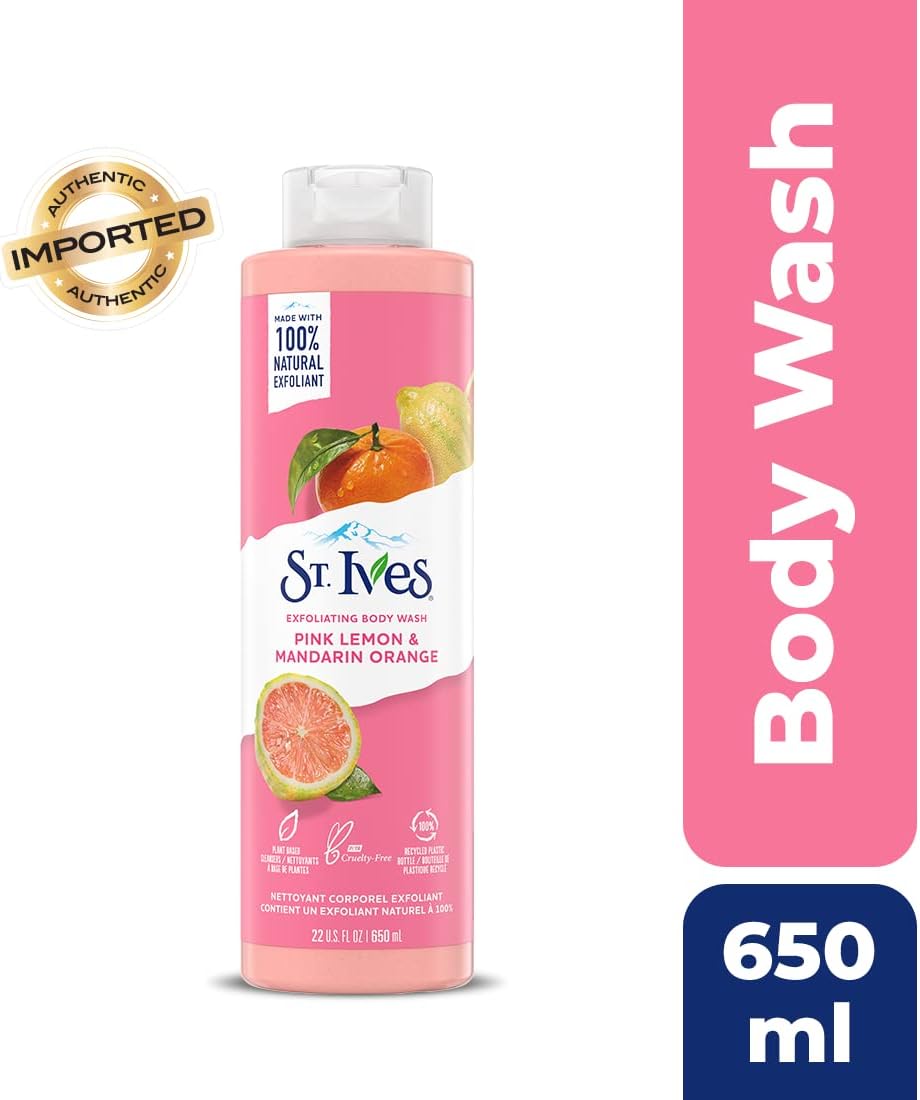 ST. Ives - Pink Lemon and Mandarin Orange - Radiant Skin Exfoliating Shower Gel Body Wash - 650 ml / 22 Fl. Oz