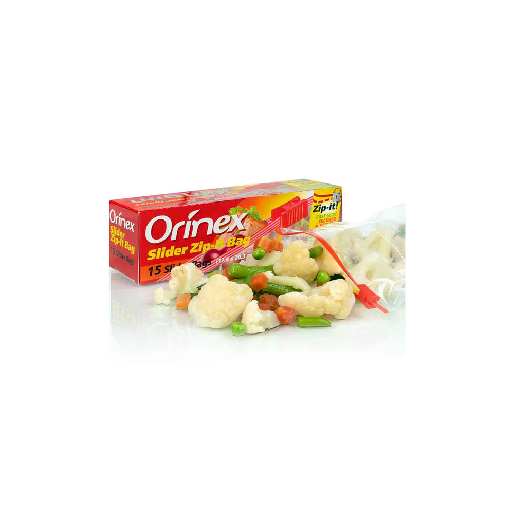 Orinex - Slider Zip-Lock Bag Medium - Kitchen Storage - Slide Slider Closure - 15-Pack (7x8 Inches) - Air-Tight Premium Food Grade