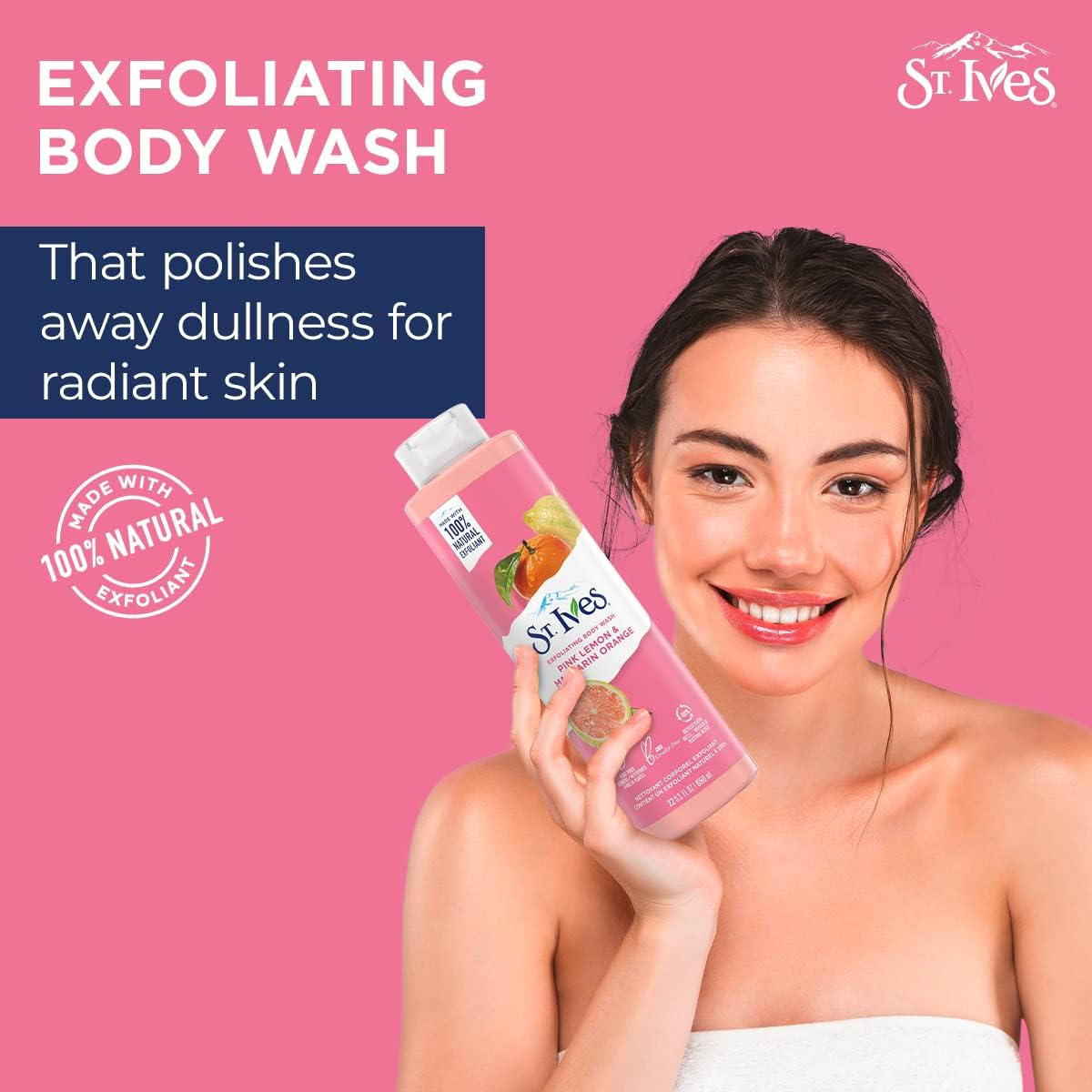 ST. Ives - Pink Lemon and Mandarin Orange - Radiant Skin Exfoliating Shower Gel Body Wash - 650 ml / 22 Fl. Oz