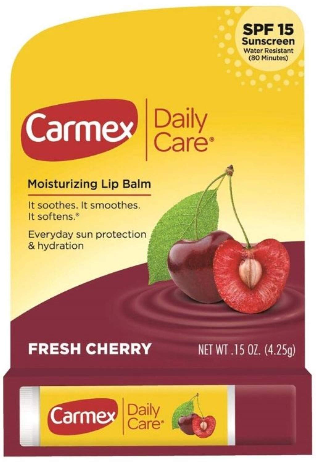 Carmex - Daily Care - Cherry Flavor - Moisturizing Lip Balm Stick - SPF 15 - 4.25G