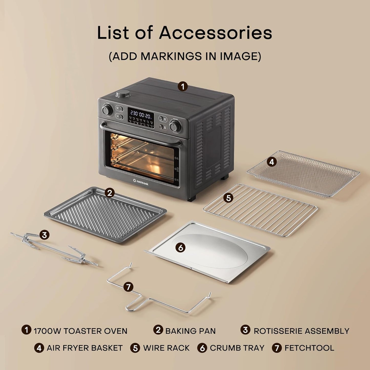 Nutricook - 30L 12 in 1 - Air Fryer Toaster Oven - NC-AFTO330K - Compact Baking - Black Matt - 2 Years Warranty