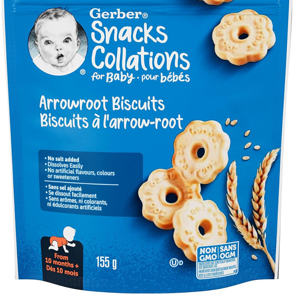 GERBER - Snacks Collections for Baby - Arrowroot Biscuits - 155g Pouch - Crtn/24 Each
