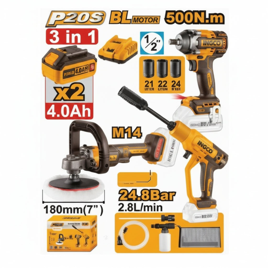 INGCO - Cordless 3 pcs Combo Kit - Item No. COSLI 250184 Industrial