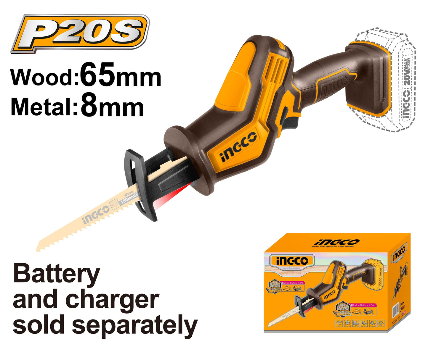 INGCO - Cordless reciprocating saw 20v CRSLI6508