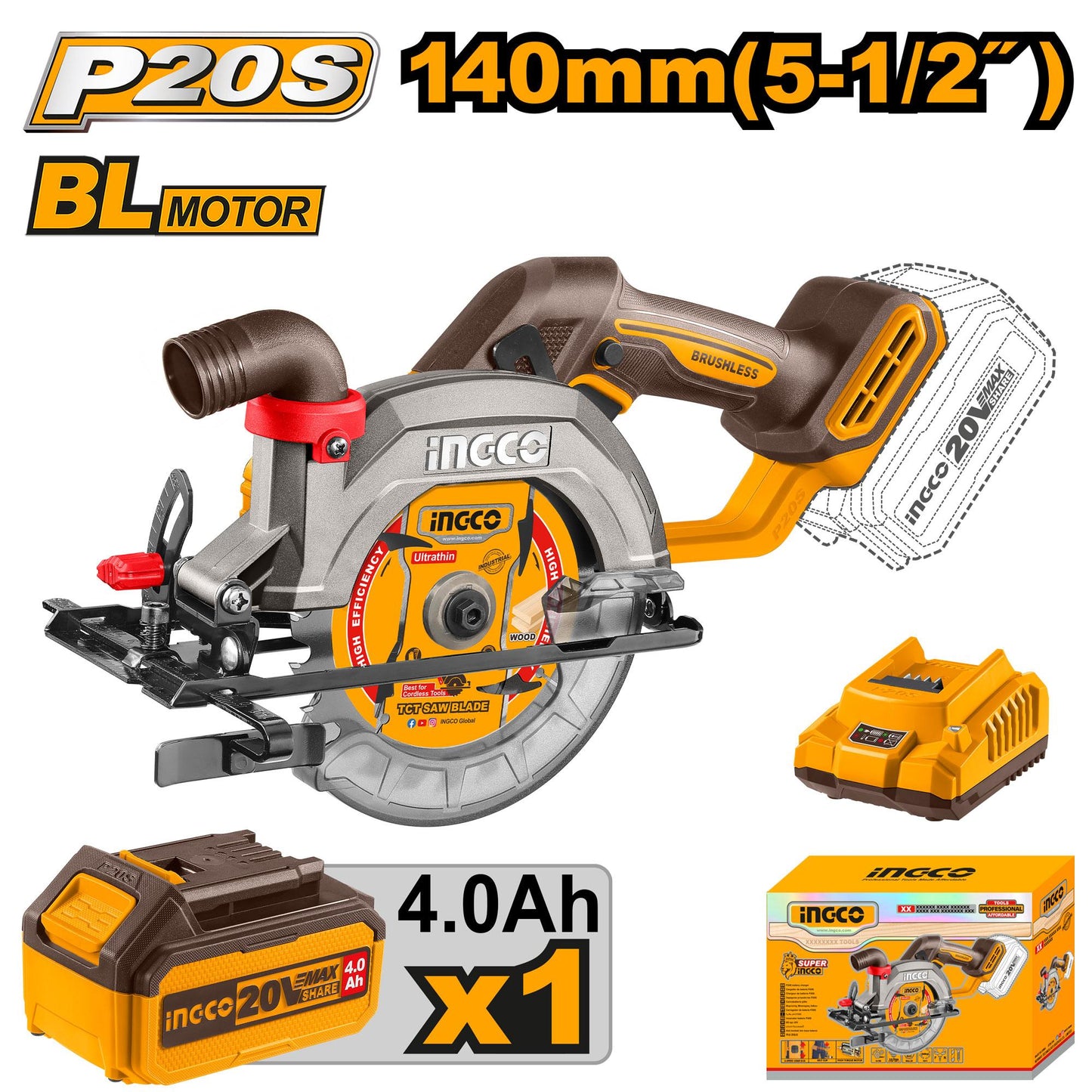 INGCO - Cordless circular saw 20v CSLI14021