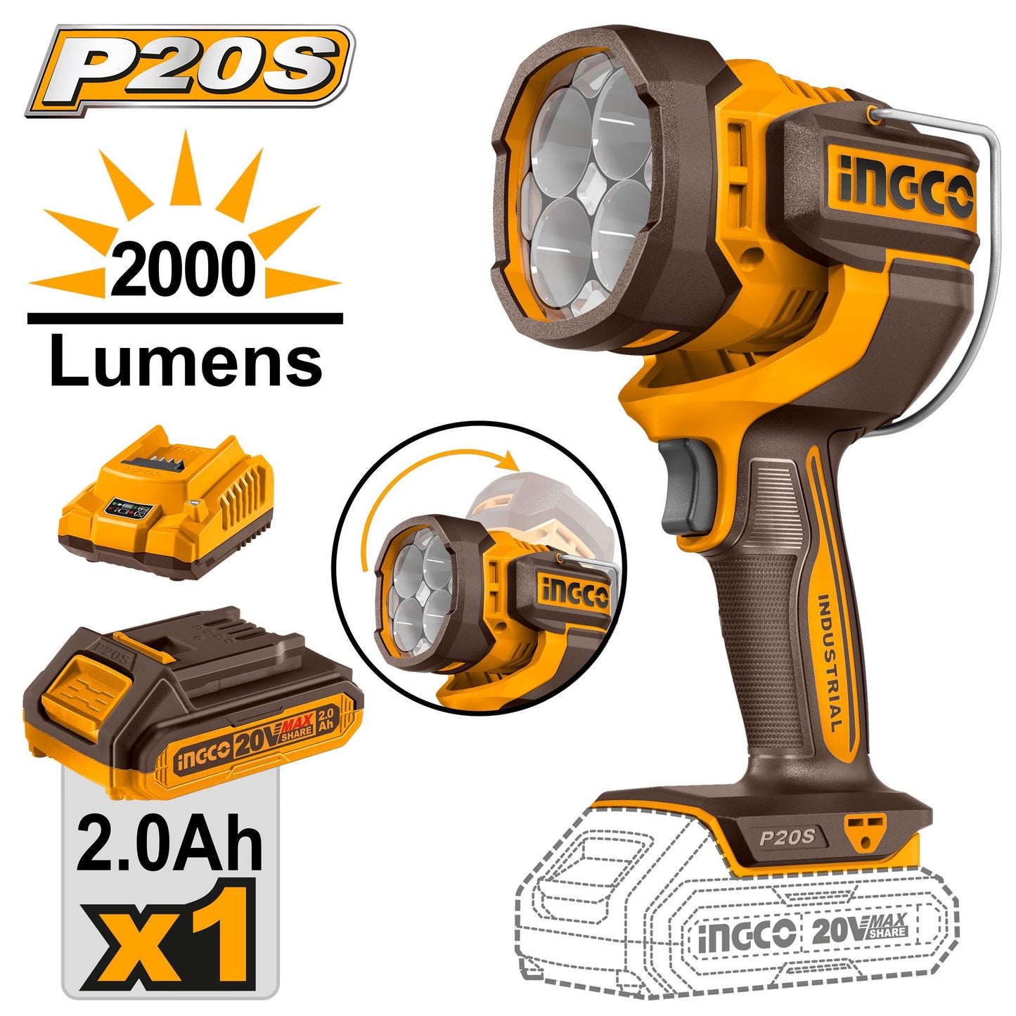 INGCO - Cordless work lamp 20v CWLI20881