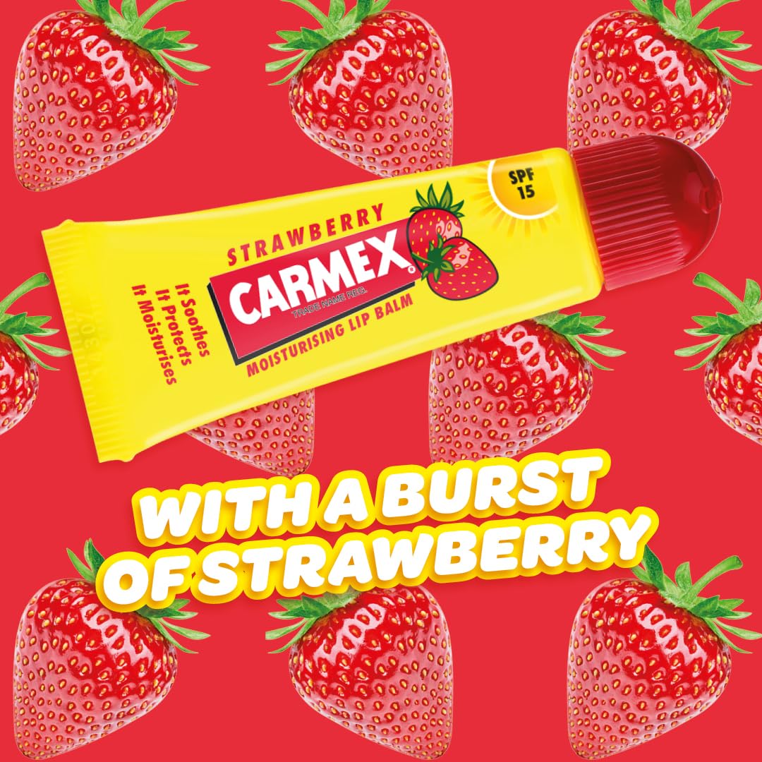 Carmex - Daily Care Moisturizing - Lip Balm - Squeeze Tube - Strawberry - 10g