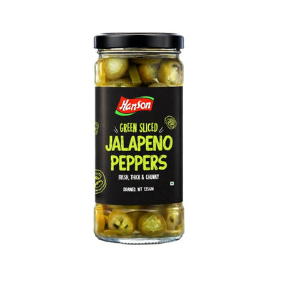 Hanson - GREEN SLICED JALAPENO PEPPERS - Glass Bottle - 135gm