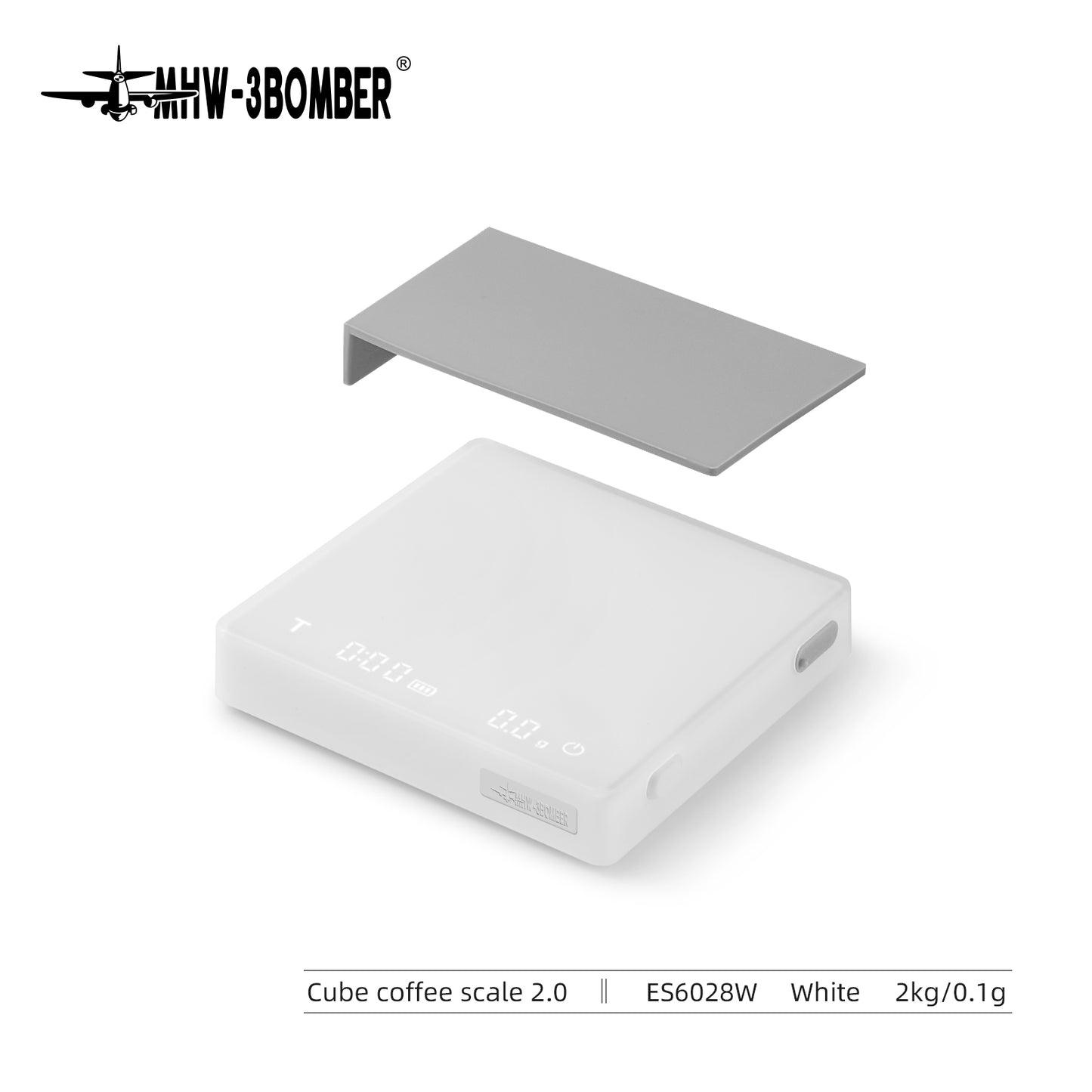 Coffee Cartel - MHW3 Bomber - Cube Coffee Scale-Version 2.0 - 124x124x22mm - White, Digital, with Timer - ES6028W