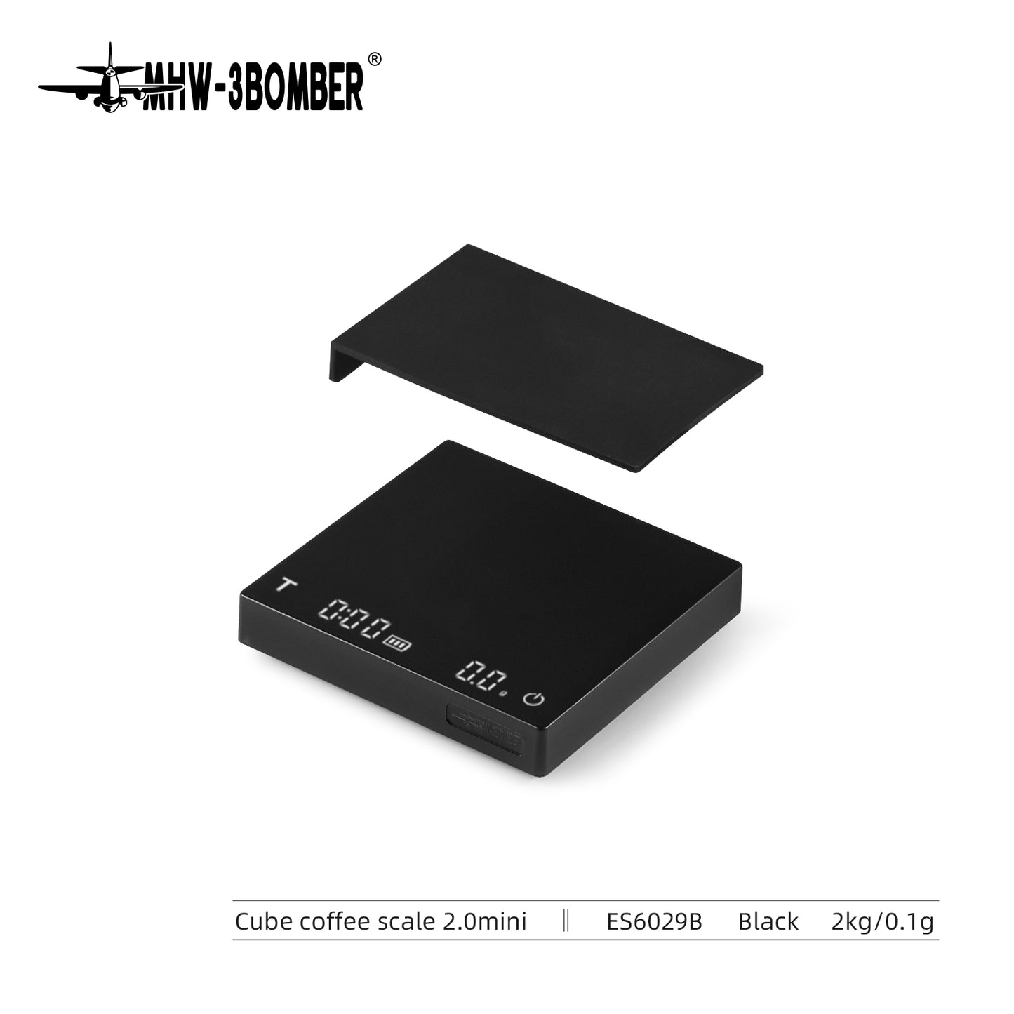 Coffee Cartel - MHW3 Bomber - Cube Coffee Scale-Version 2.0 Mini - 104x104x19mm - Black, Digital, with Timer - ES6029B