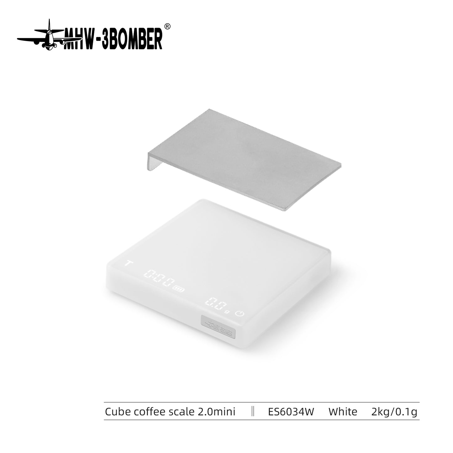 Coffee Cartel - MHW3 Bomber - Cube Coffee Scale-Version 2.0 Mini - 104x104x19mm - White, Digital, with Timer - ES6034W
