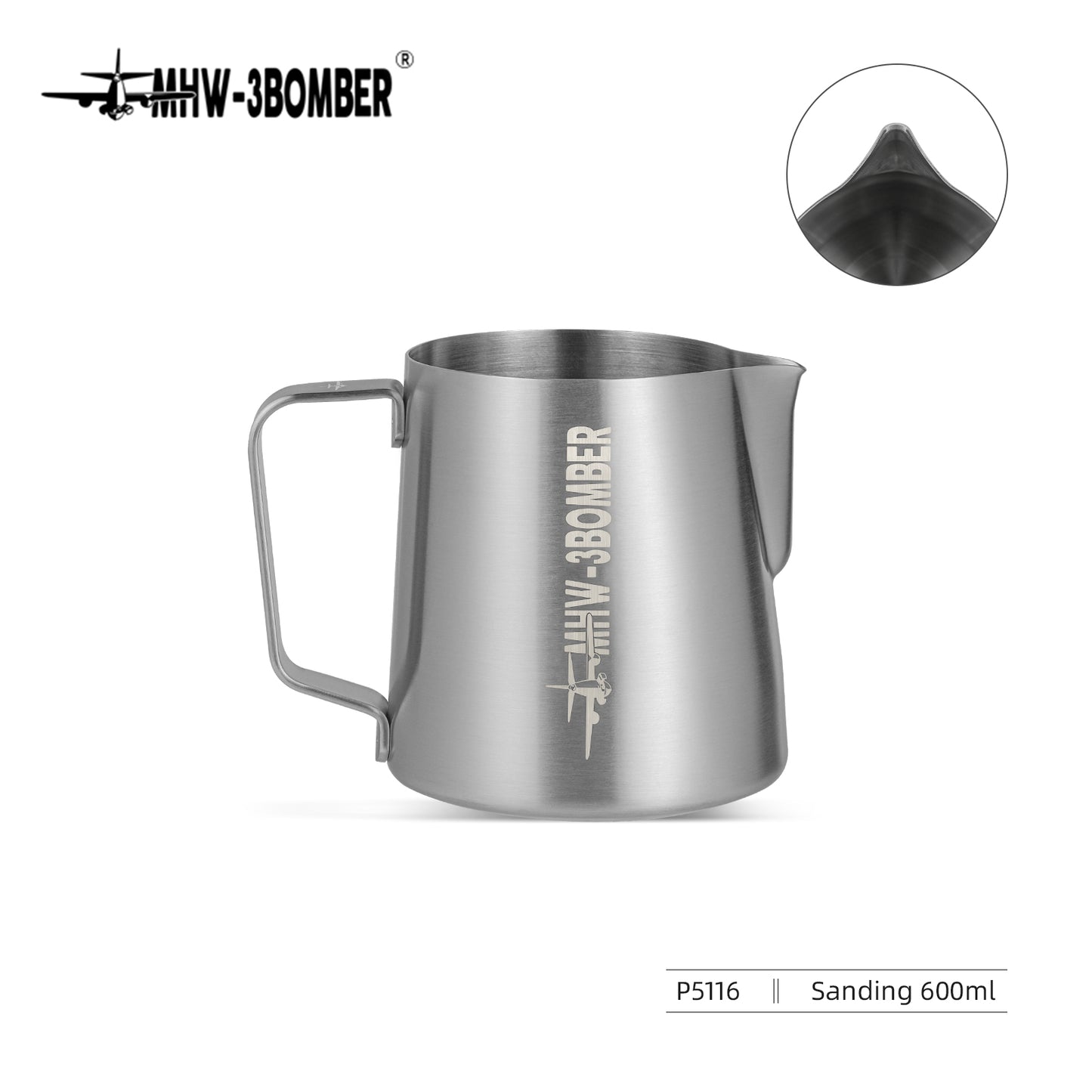 Coffee Cartel - MHW3 Bomber - Milk Pitcher-600ml - Limited Edition, Sanding Finish, Stainless Steel, Version 3.0 - P5116