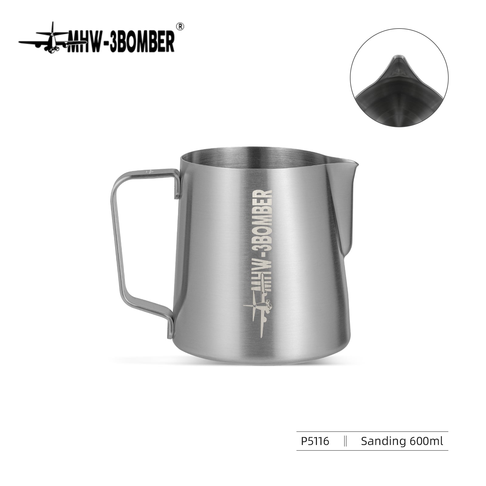 Coffee Cartel - MHW3 Bomber - Milk Pitcher-600ml - Limited Edition, Sanding Finish, Stainless Steel, Version 3.0 - P5116