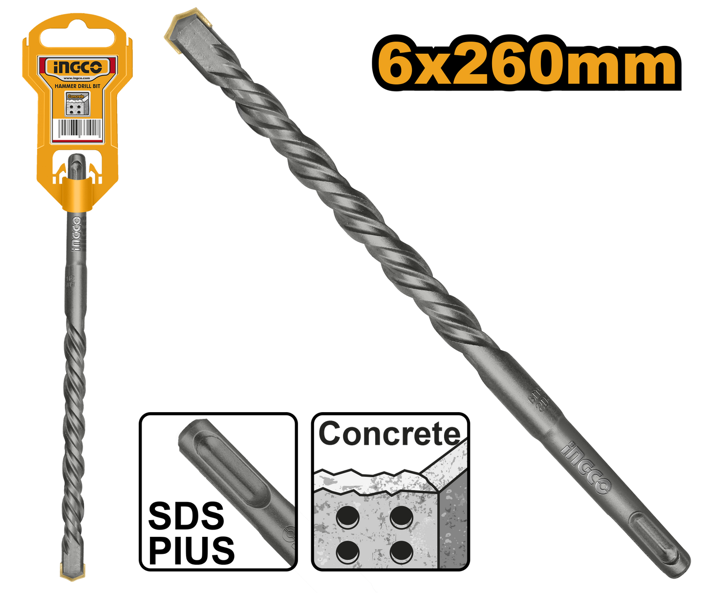 INGCO - SDS plus hammer drill 6*260mm DBH1210604