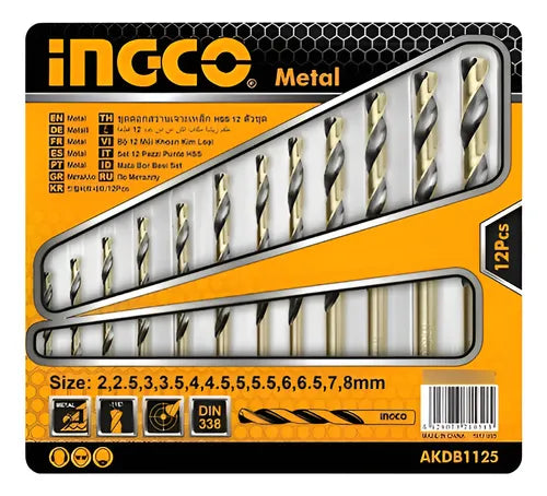 INGCO - 12 Pcs HSS twist drill bits set AKDB1125