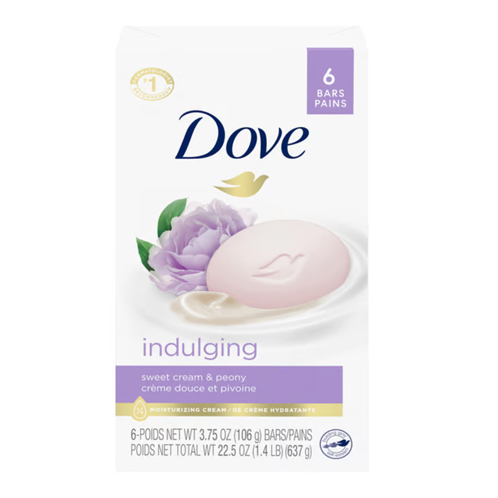 Dove Soap - Indulging - Sweet Cream & Peony - Beauty Bar - 106g - US - 6 Pack
