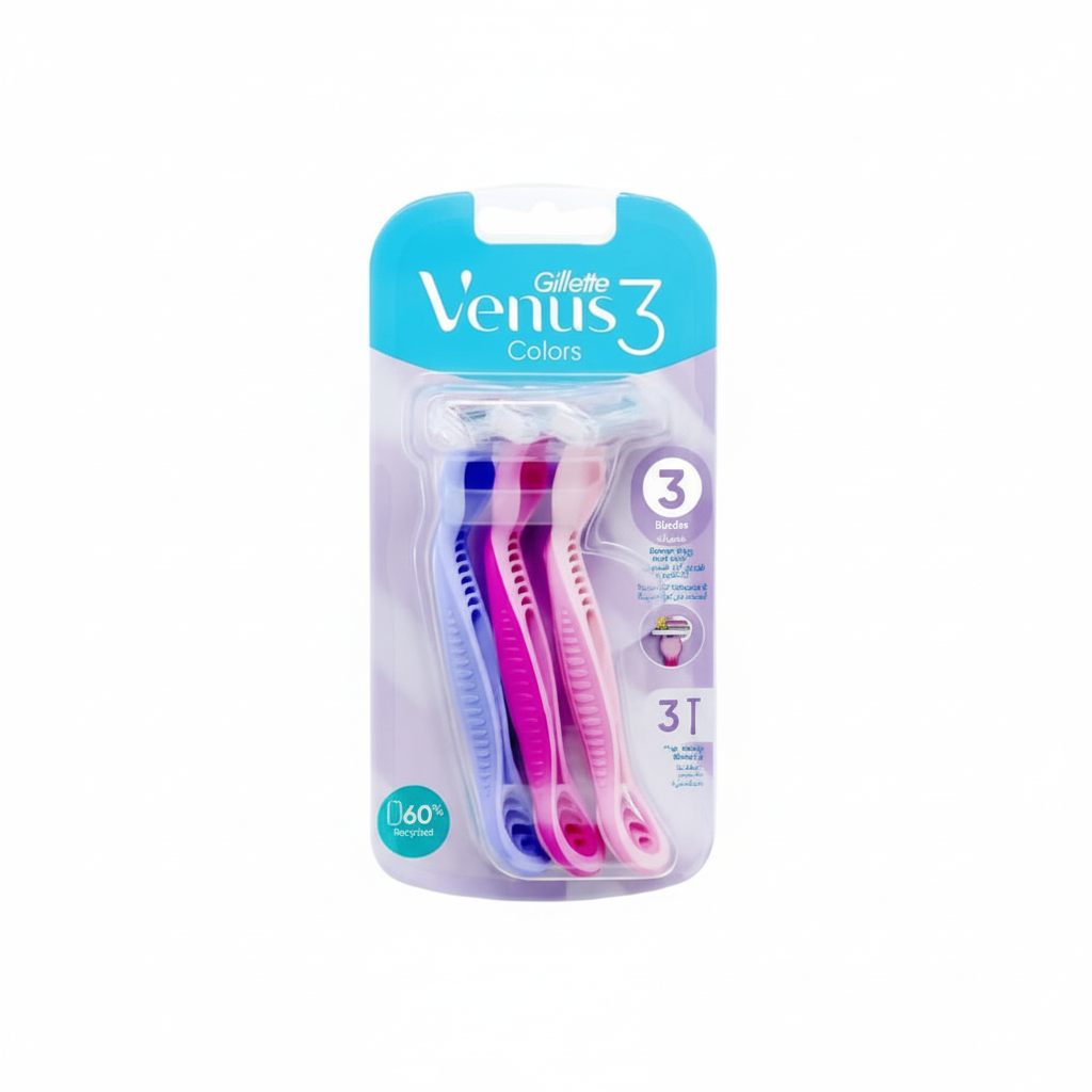 Gillette - VENUS - 3 Colors - 3 Blades Disposable Razors for Women - 3 Piece Pack