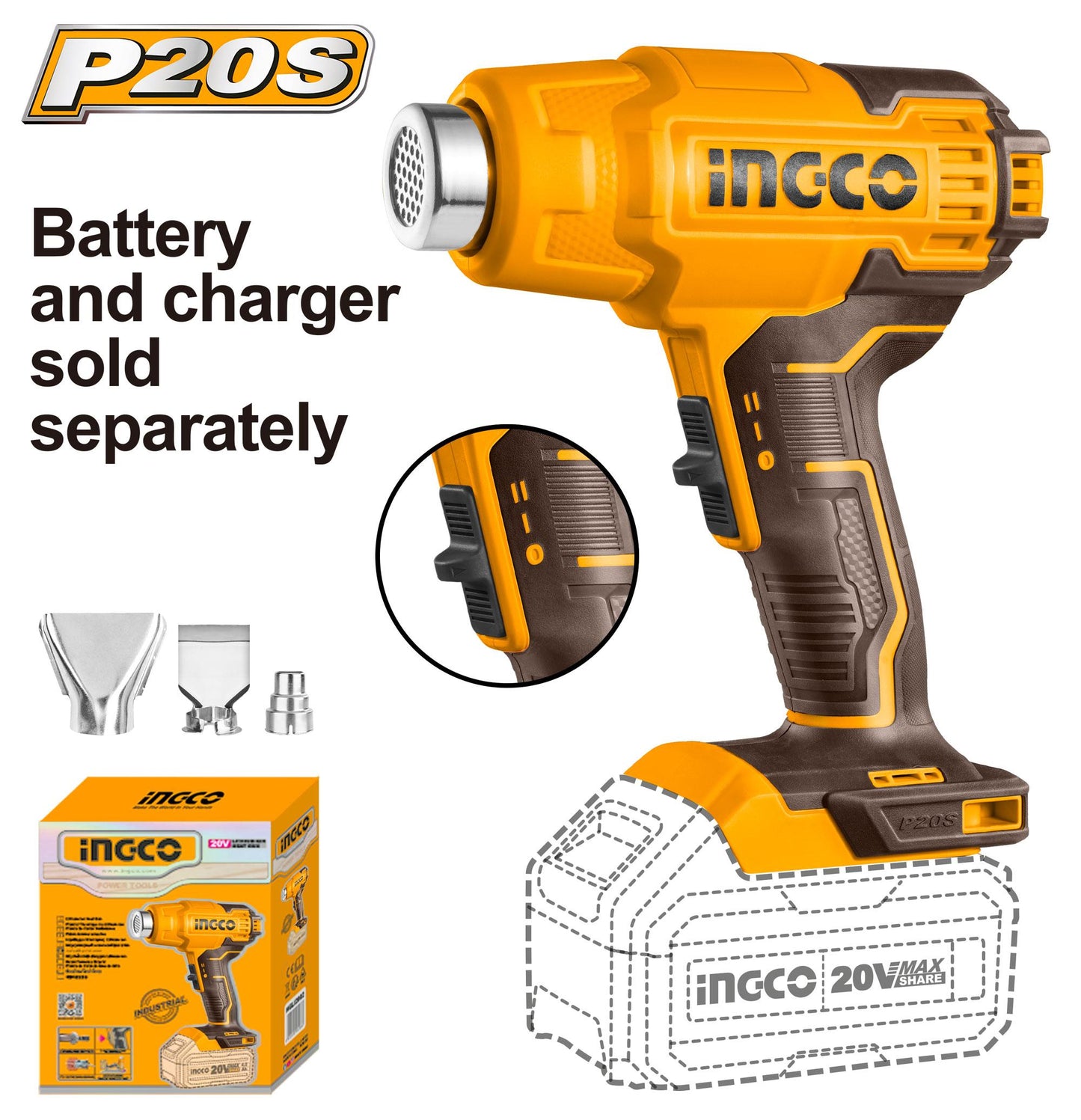 INGCO - Cordless heat gun 20v HGLI2002