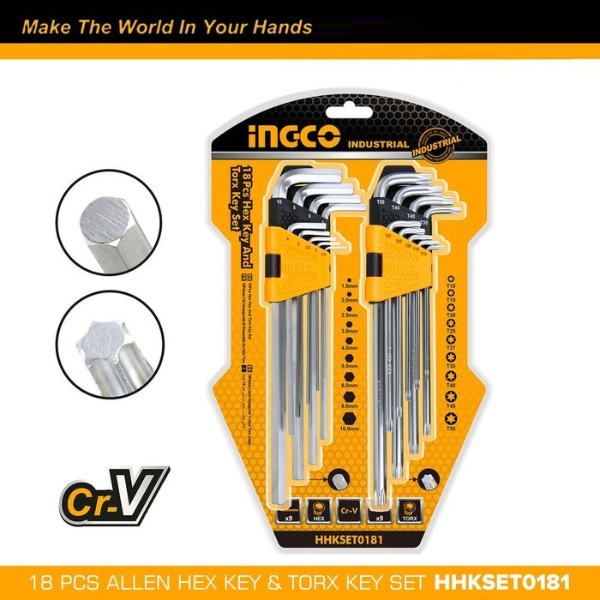 INGCO - 18 Pcs hex key and torx key set HHKSET0181