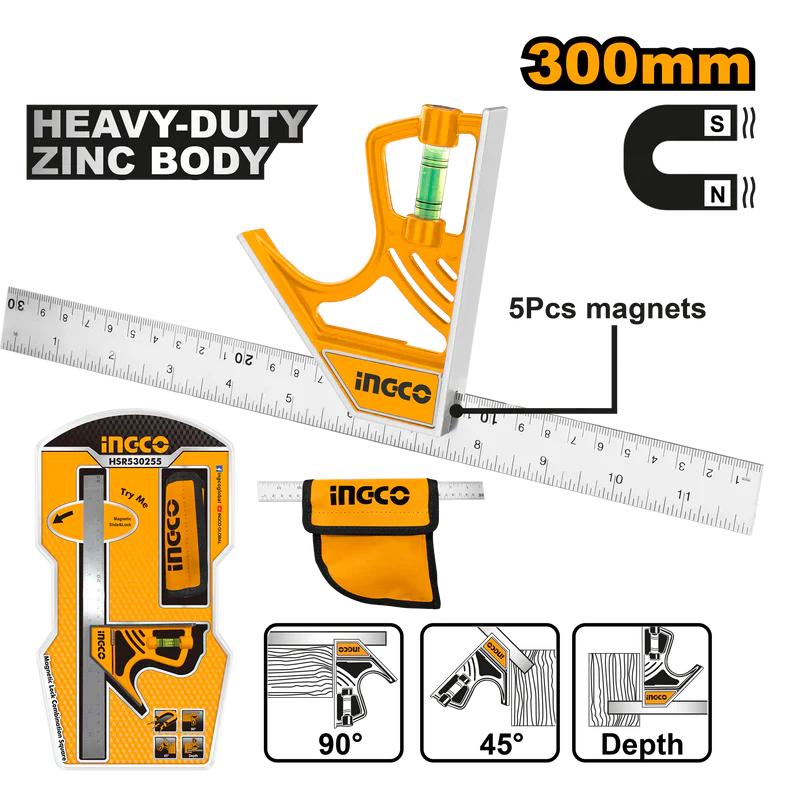INGCO - Magnetic lock combination square 300mm HSR530255