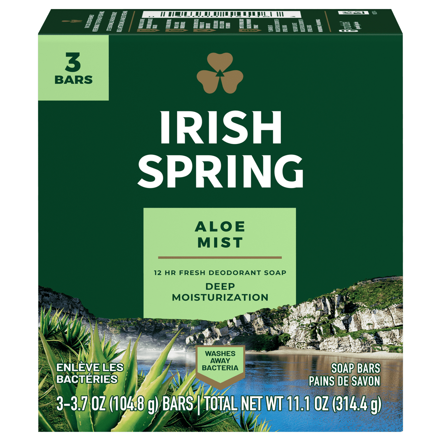 Irish Spring - Aloe Mist - Deodorant Soap Bar - 314.4g (3 x 104.8g)