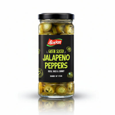 Hanson - GREEN SLICED JALAPENO PEPPERS - Glass Bottle - 135gm