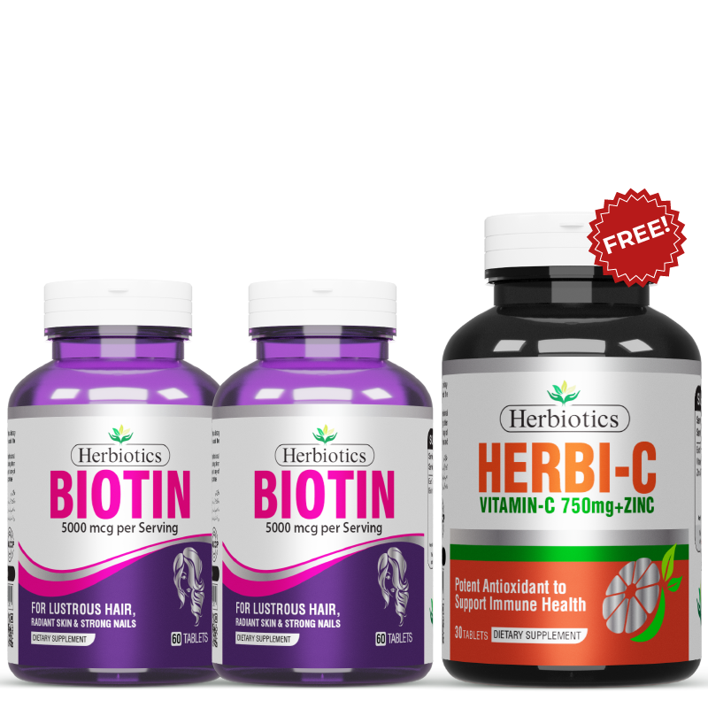 Herbiotics - Biotin Plus - Bundle - 2 Pack - Get Vitamin C Free