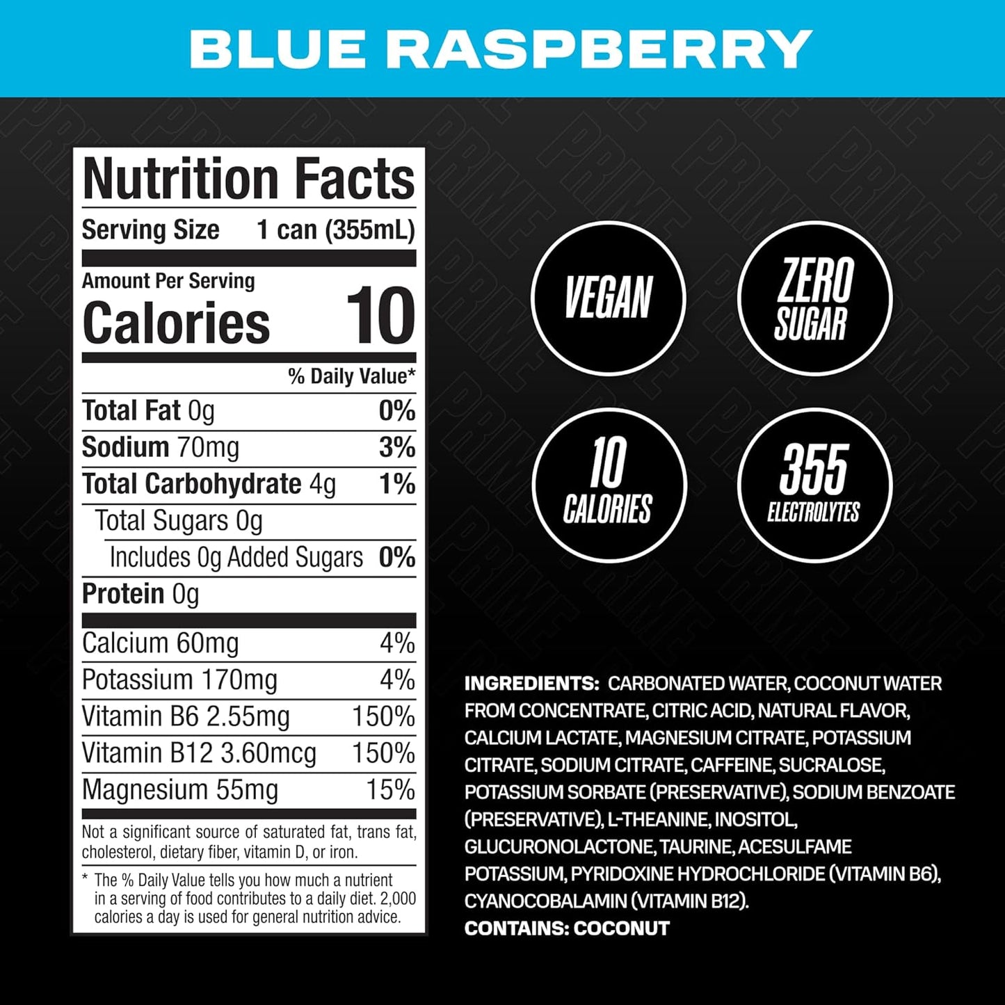 Prime Hydration - Blue Raspberry - Energy Drink - Zero Sugar - 330 ML (12 Pack)