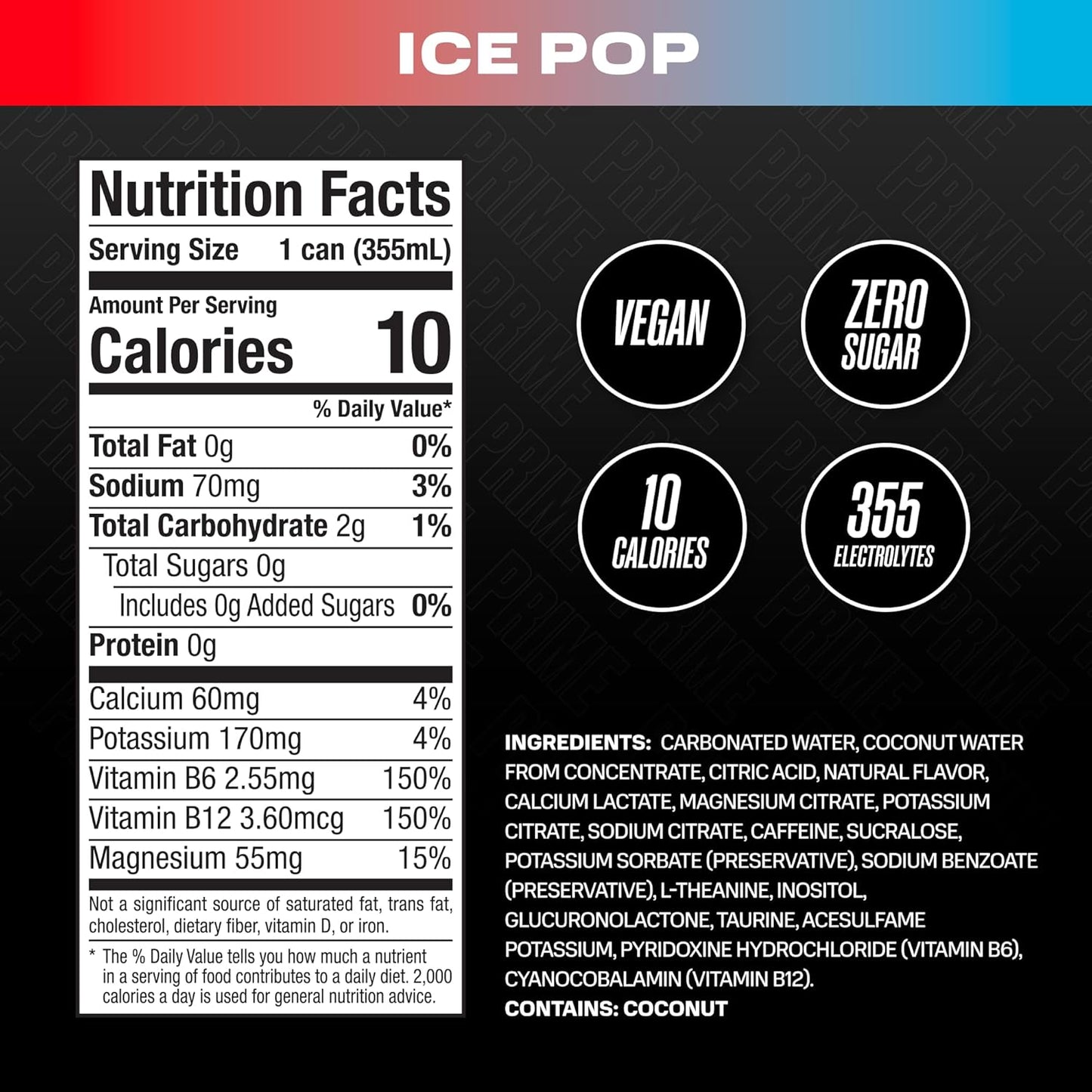 Prime Hydration - Energy Drink - Zero Sugar - Ice Pop - 330 ML (12 Pack)