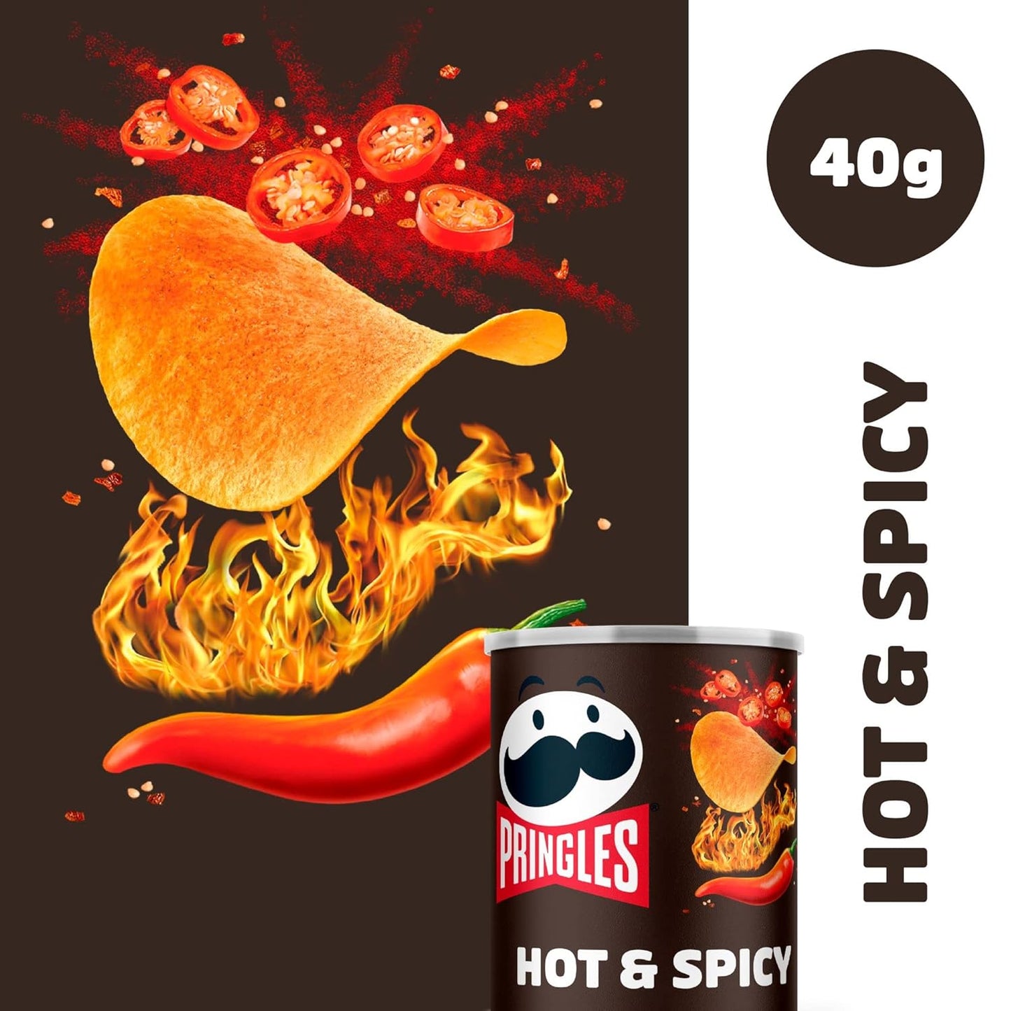 Pringles - Potato Crisps - Hot & Spicy - Pop & Go Stack - 40gm (x12)