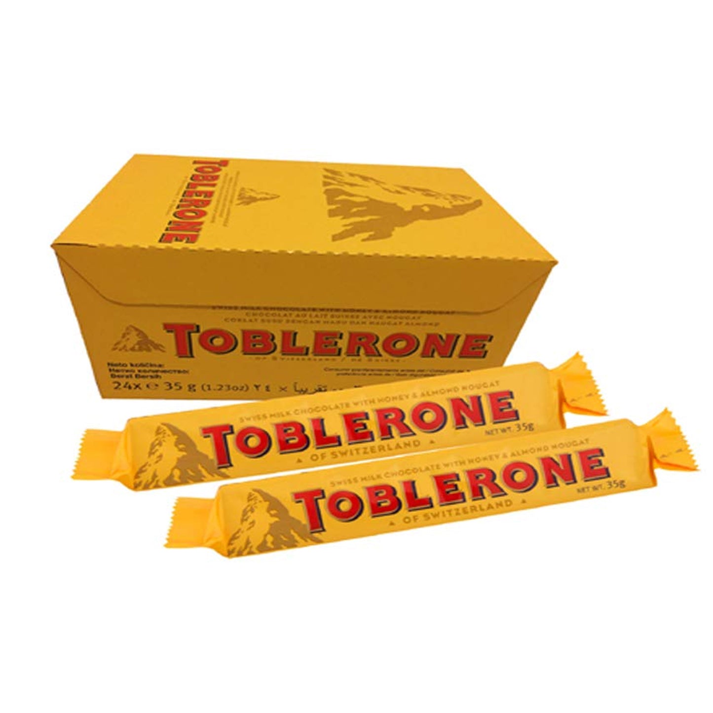 Toblerone - Swiss Milk Chocolate With Honey & Almond Nougat- Box of 24x35G
