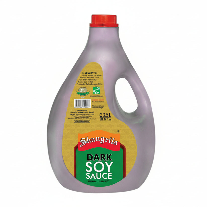 Bottle of Shangrila Dark Soy Sauce on a white background