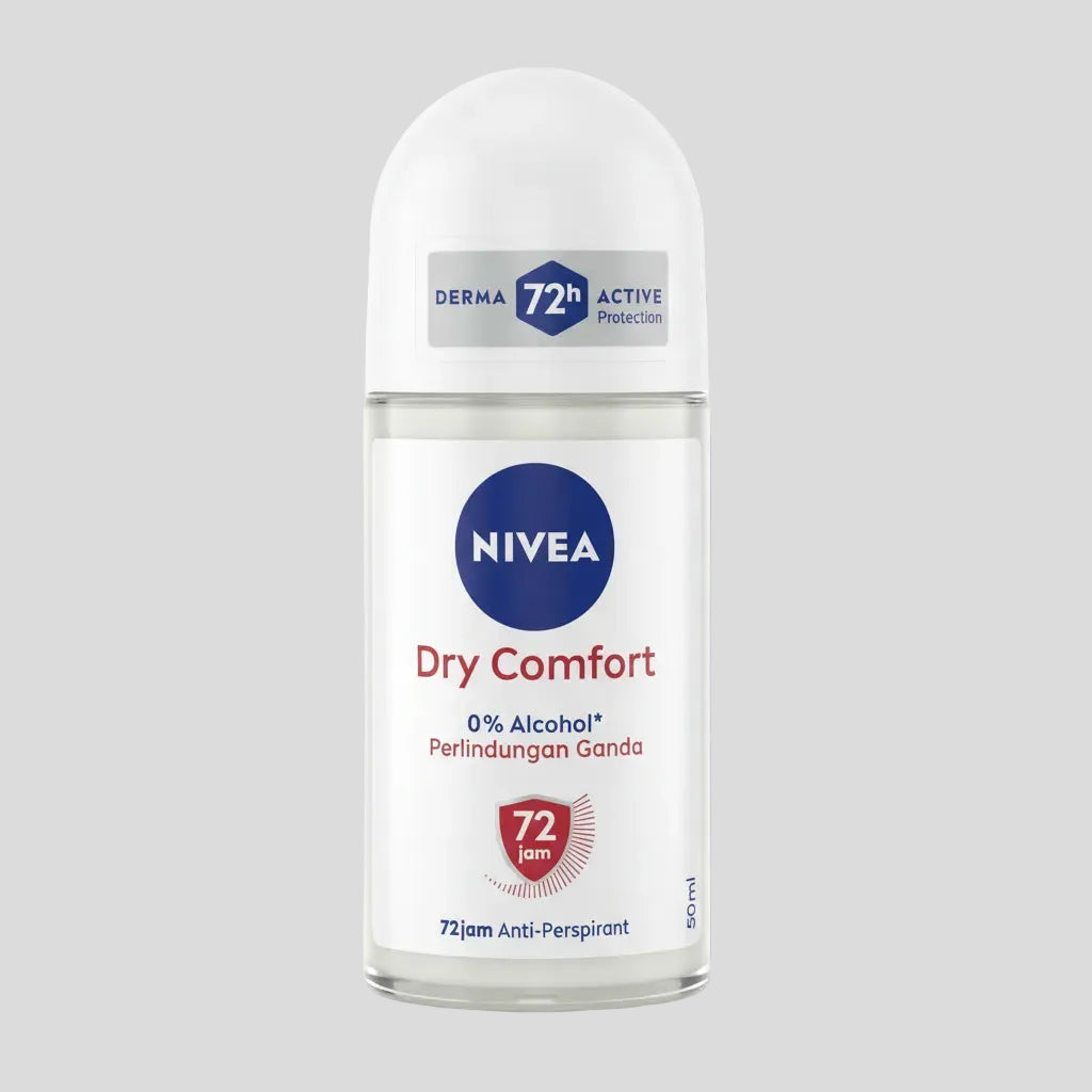 Four Nivea deodorant bottles on a white surface with a neutral background