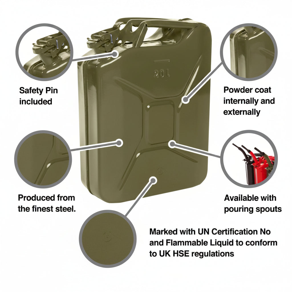 METAL JERRY CAN - Petrol and Diesel - 20 Liter