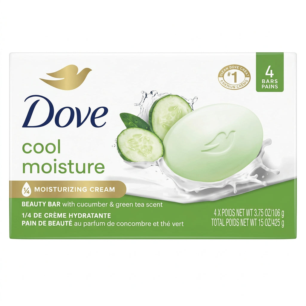 Dove - Soap Bar - COOL MOISTURE - 4 Bars Pack - 3.75 X 4 = 15 oz
