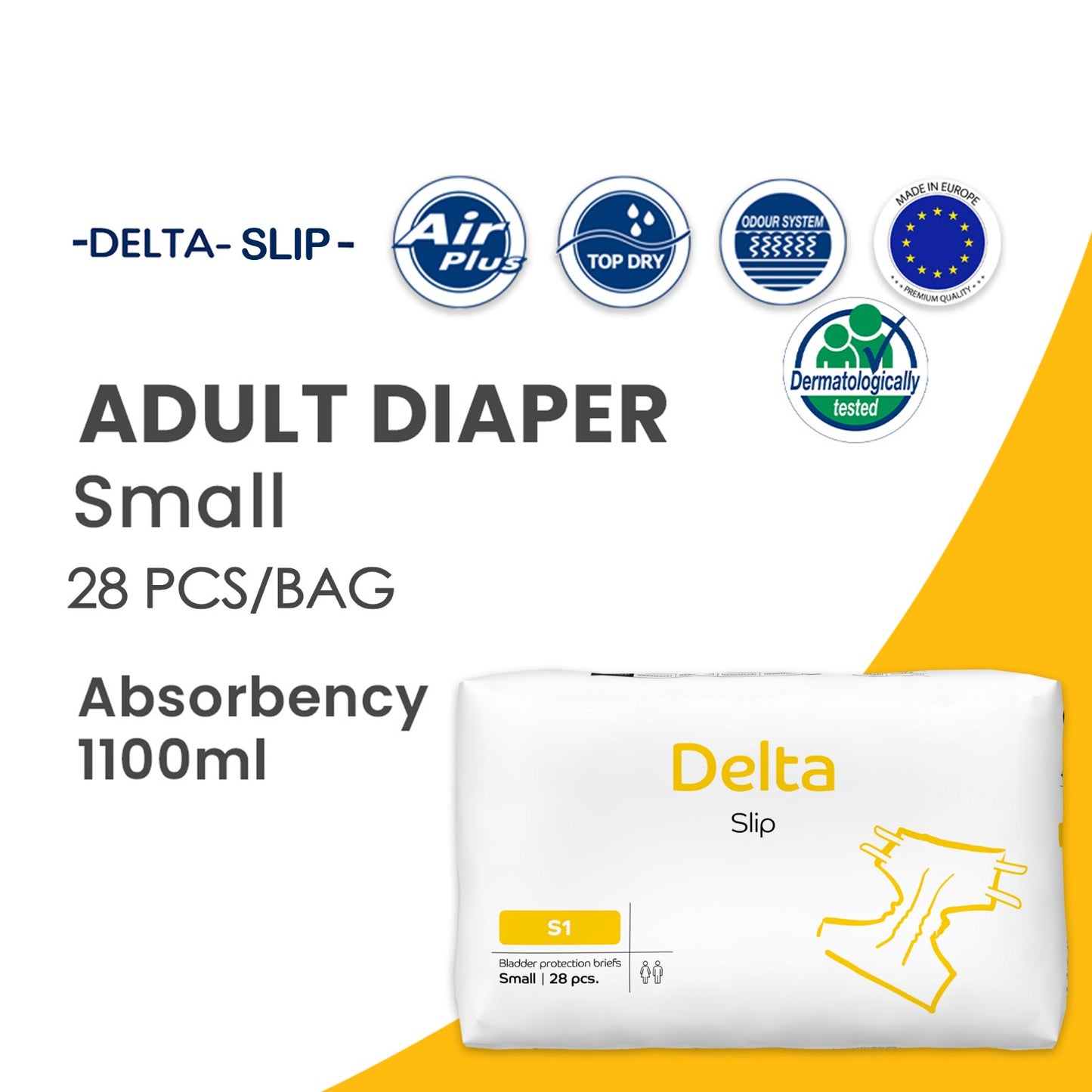 DELTA- SLIP ( Previously Form Premium) - Adult Diaper - Small - 60 cm (24") - 85 cm (34") - 28 pieces