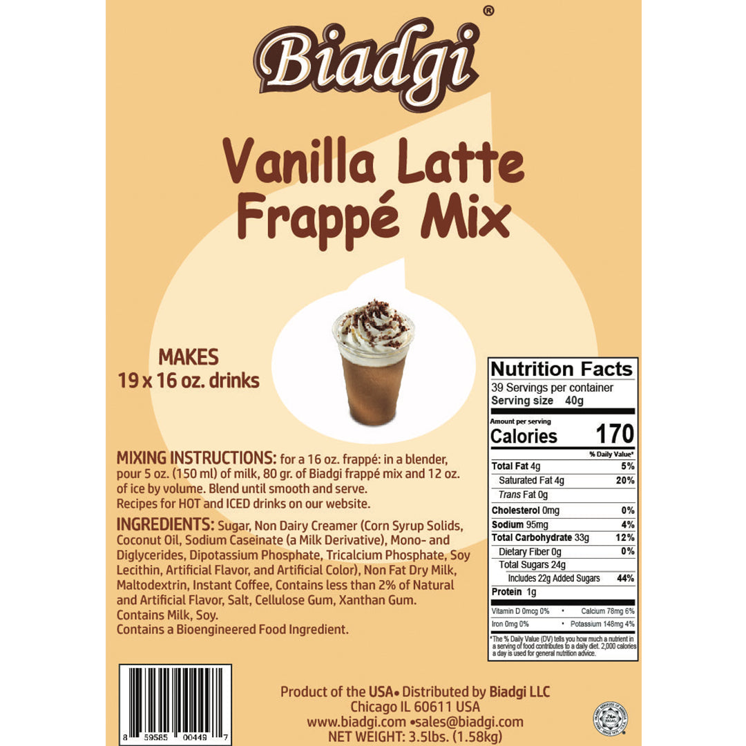 Biadgi - Vanilla Latte Frappe Mix - 1 Pack of 3.5lbs (1.58k)