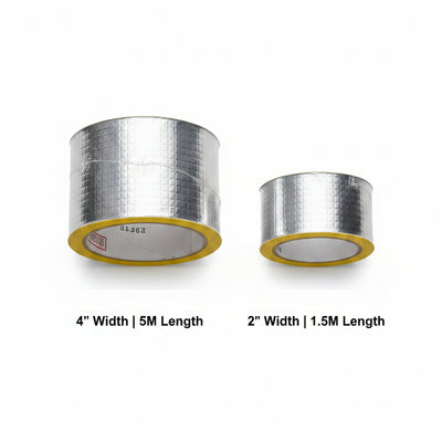 Two rolls of silver reflective tape placed on a light-colored tiled floor.