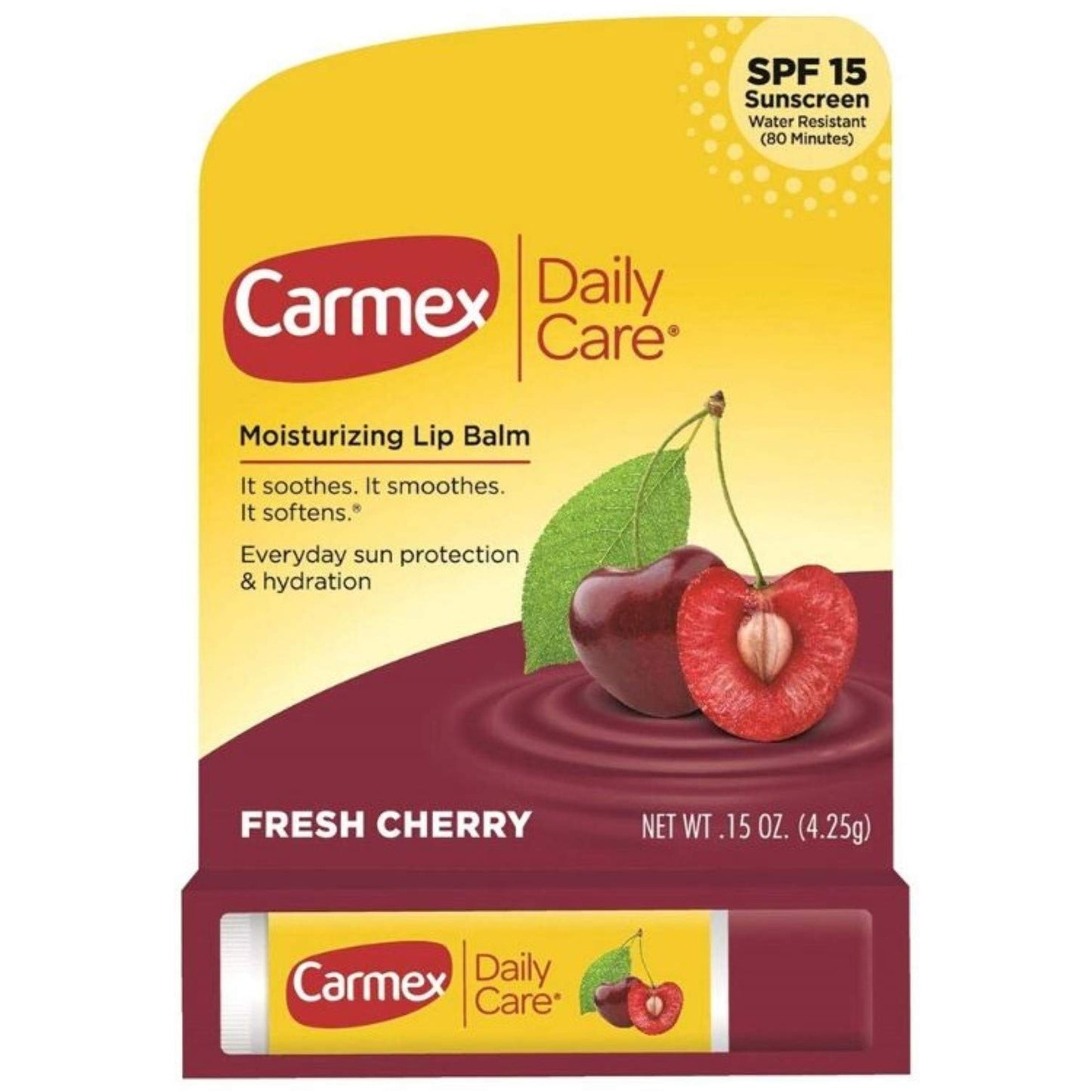 Carmex - Daily Care - Cherry Flavor - Moisturizing Lip Balm Stick - SPF 15 - 4.25G