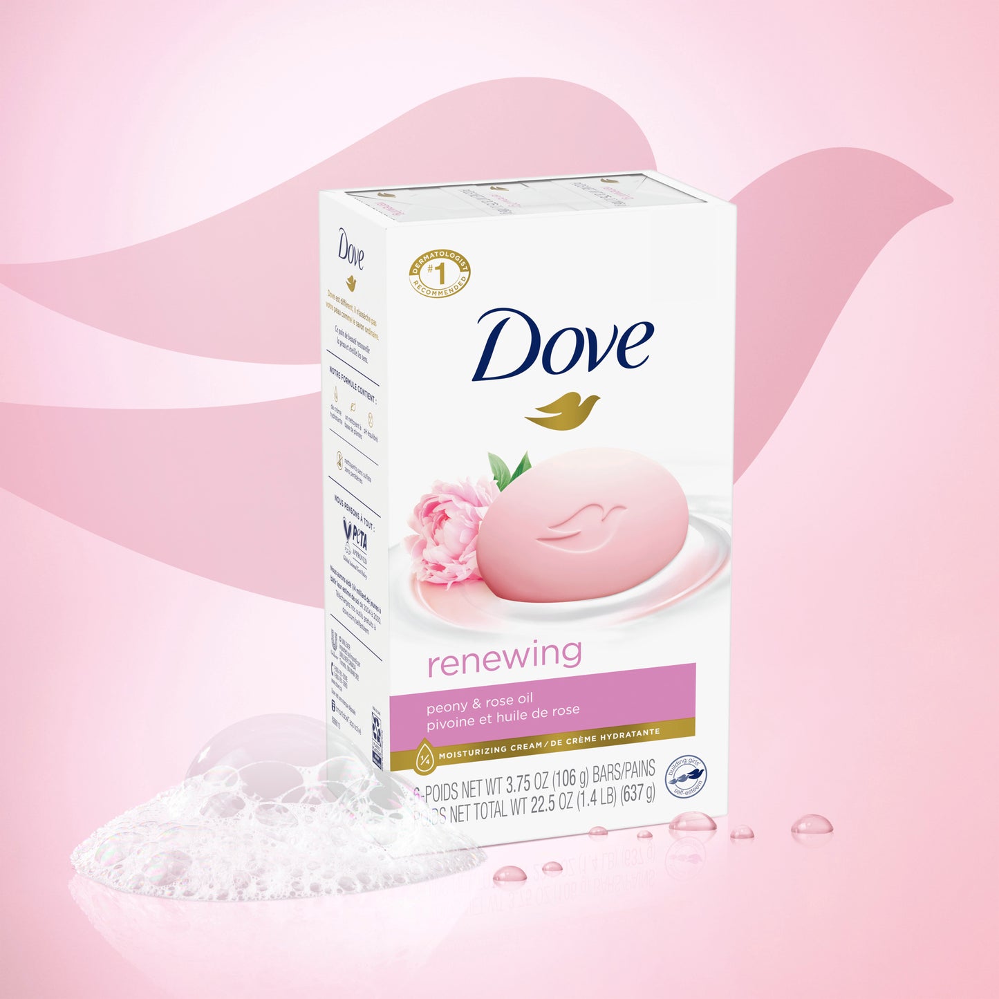 Dove Soap - Renewing Beauty Bar - Peony & Rose Oil All Skin - 106g - 6 Pack