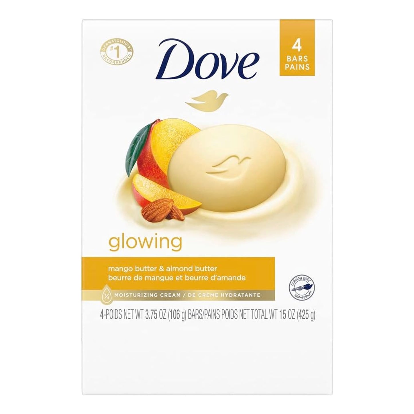 Dove Soap - Glowing - Mango Butter & Almond Butter - Beauty Bar - 106g - US - 4 Pack