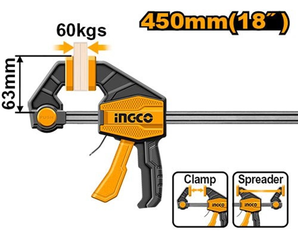 INGCO - Quick bar clamp 63*450mm HQBC01603