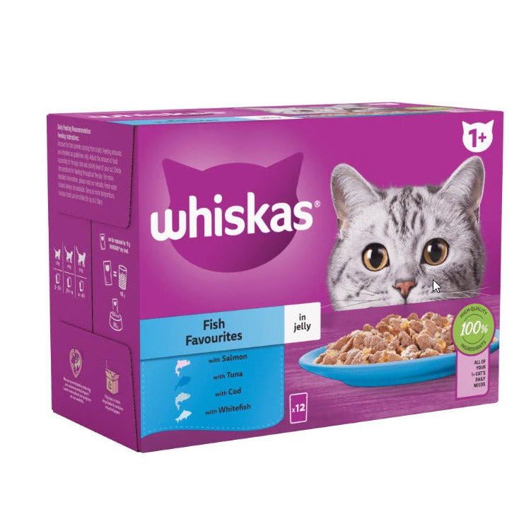 WHISKAS® - Fish Favourites in Jelly - 1+ Adult Wet Cat Food - 12 Pouches - 85g