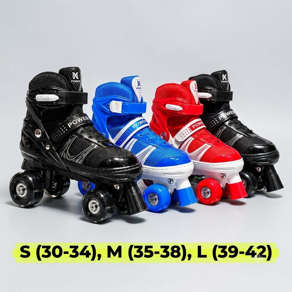 Kids & Adults Adjustable Quad Skating Shoes – Sizes S (30-34), M (35-38), L (39-42)